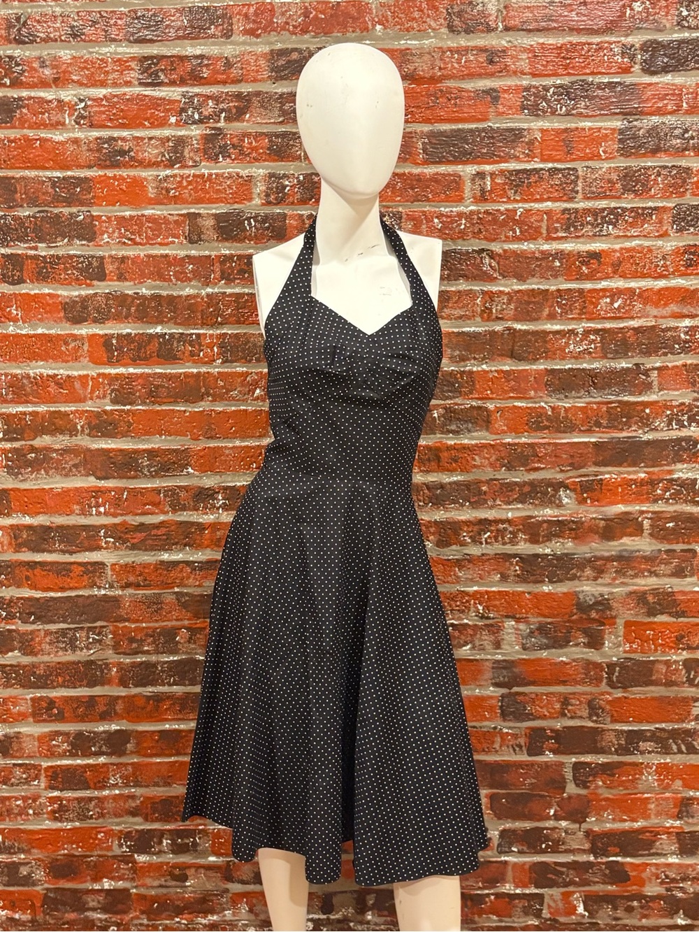 Polka Dot Halter Midi Dress in Black and pink